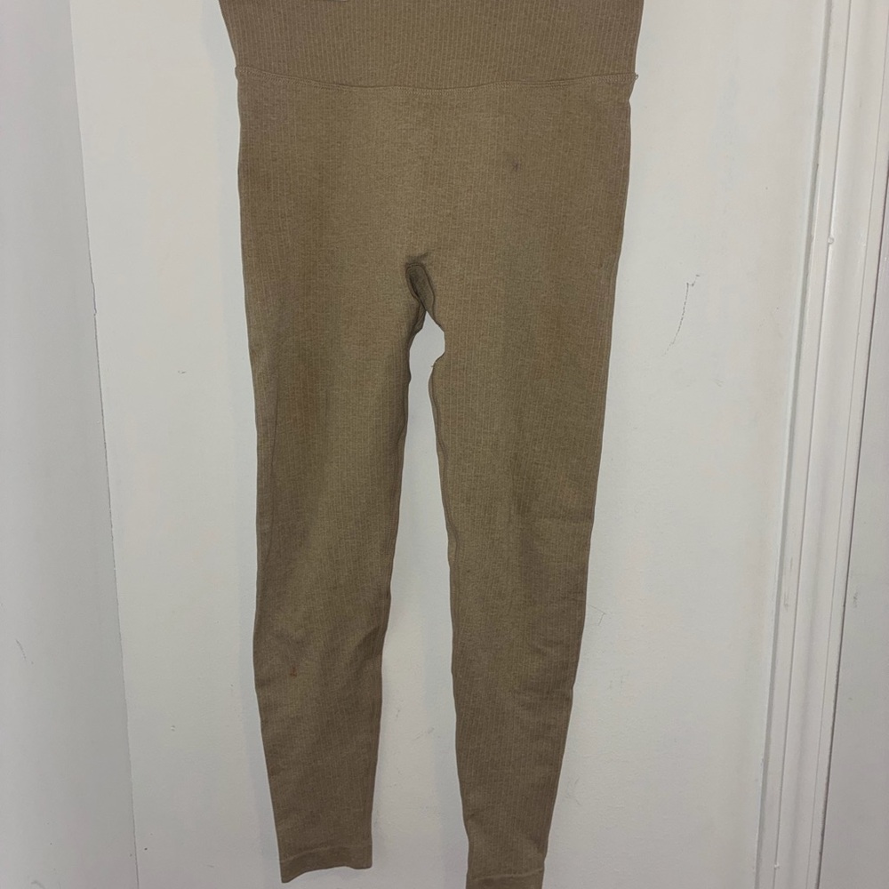 SHEIN Olive Ribbed High-Waist Leggings